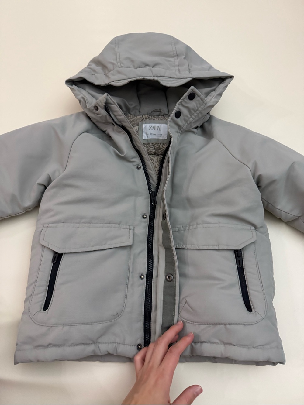 Zara Kids Light Gray Hooded Winter Jacket Size 4-5